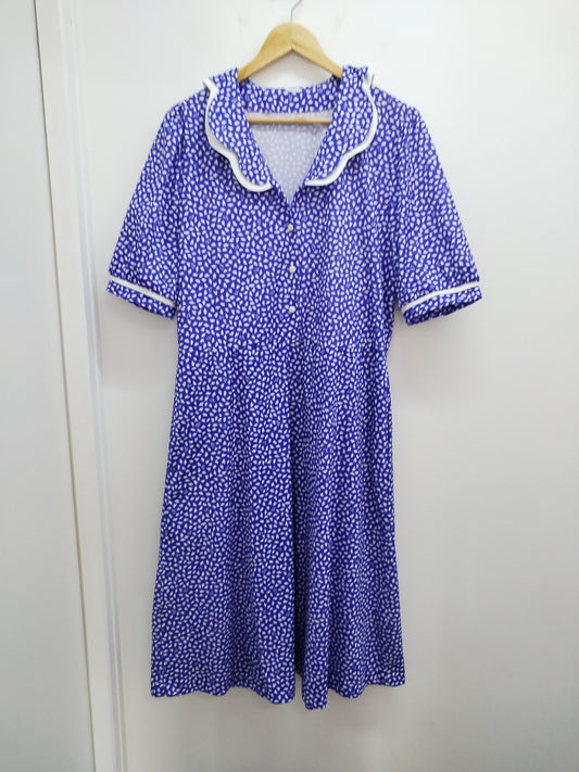 Robe manches courtes avec col bleue et blanche à motifs Taille XL