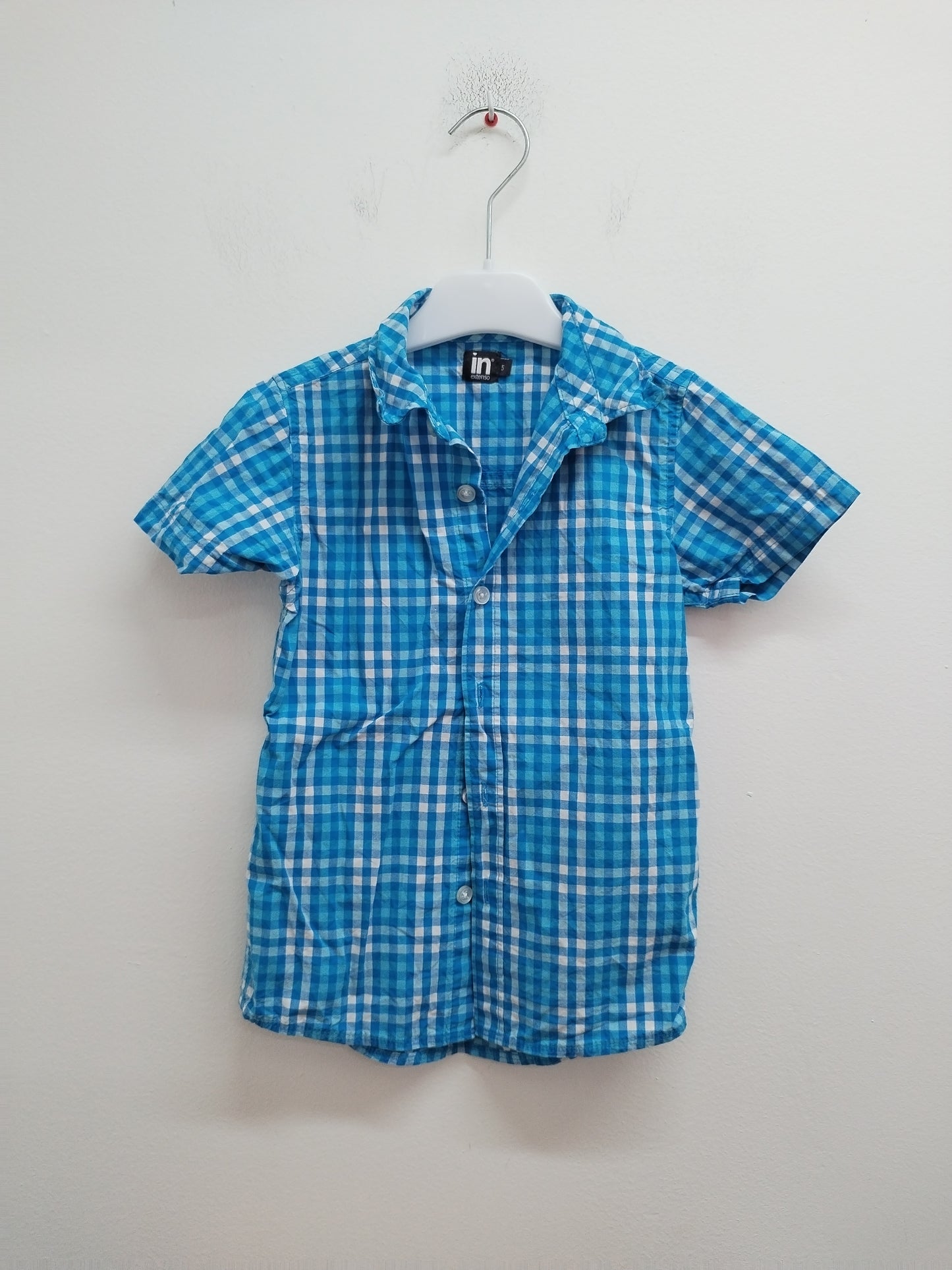 Chemise manches courtes In Extenso bleue à carreaux Taille 5 Ans