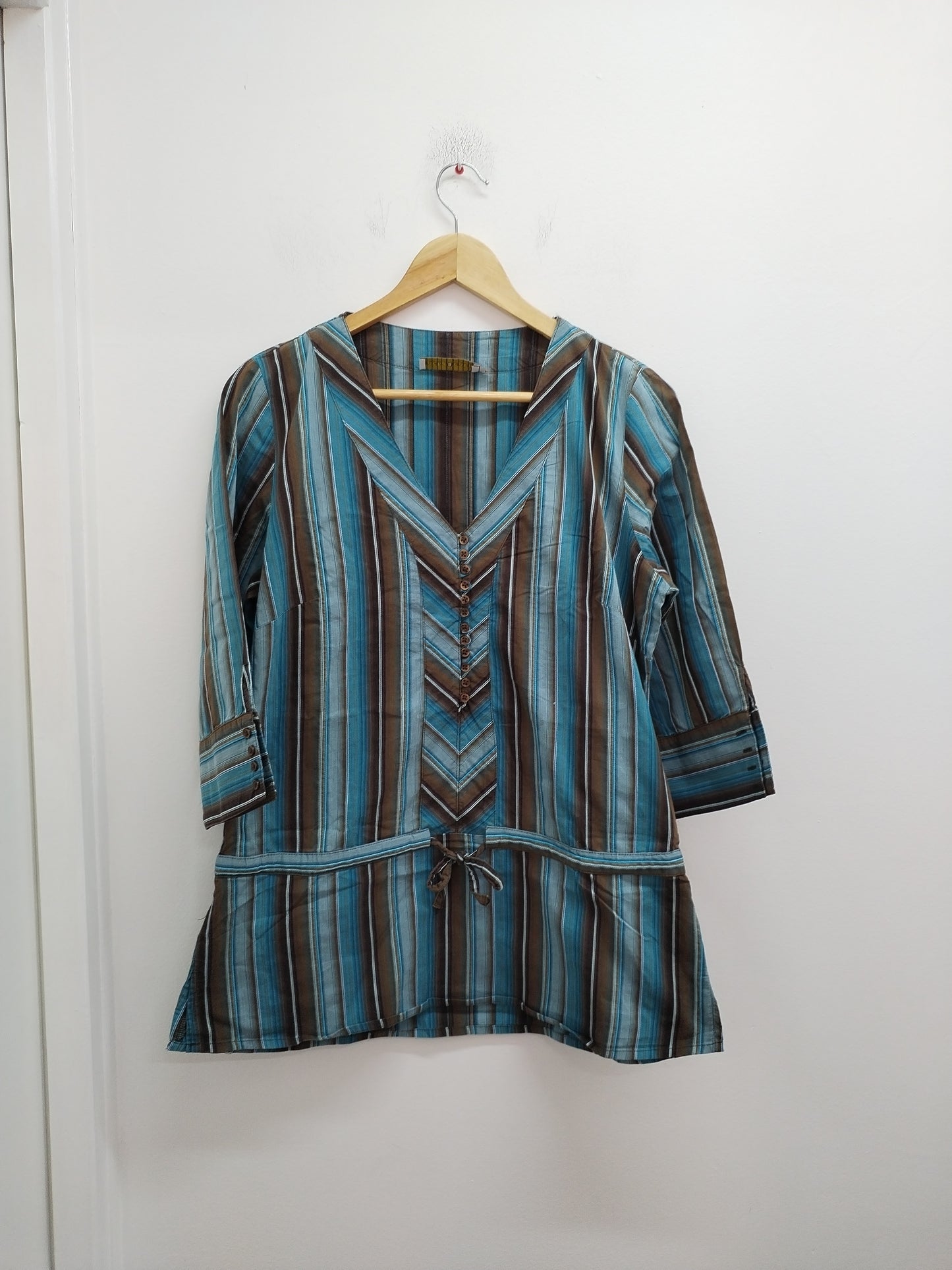 Chemise manches 3/4 Cache-Cache rayée bleue et marron taille XL