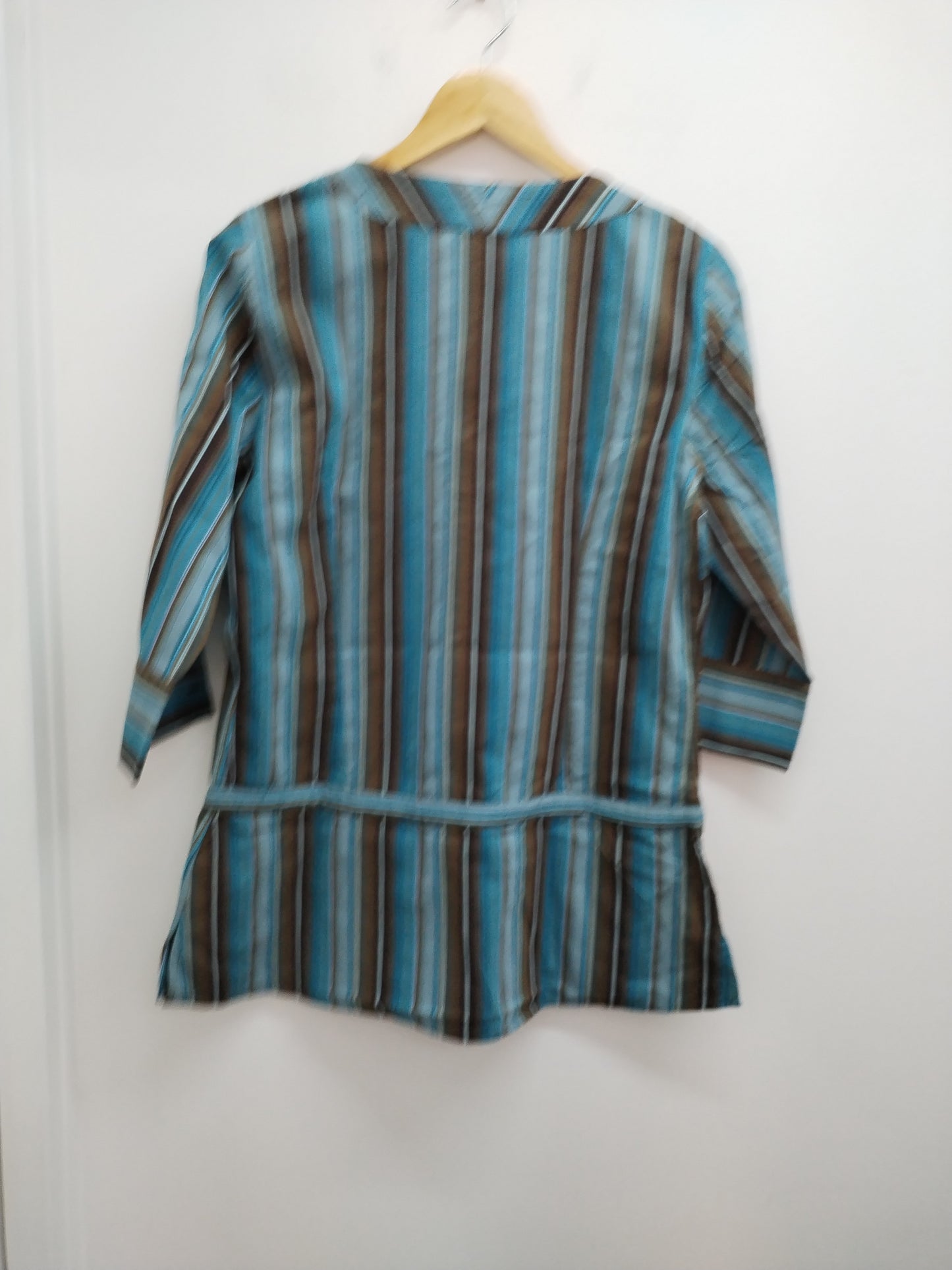 Chemise manches 3/4 Cache-Cache rayée bleue et marron taille XL
