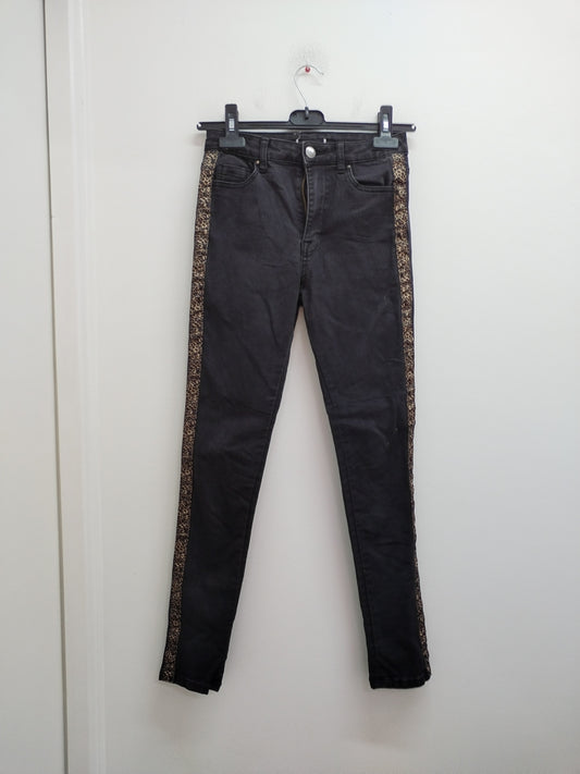 Jeans Cache-Cache noir délavé avec liseré léopard Taille 34