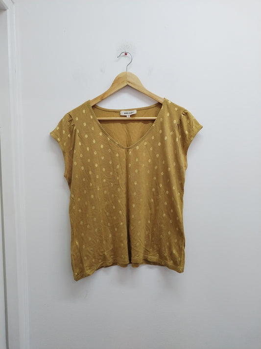 T-shirt Grain de Malice beige foncé à motifs dorés Taille M