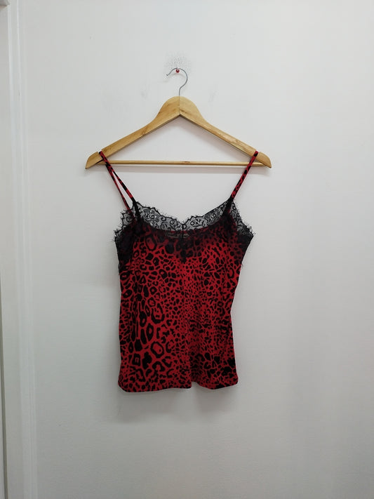 Débardeur Pull & Bear rouge imprimé animal avec dentelle Taille XS