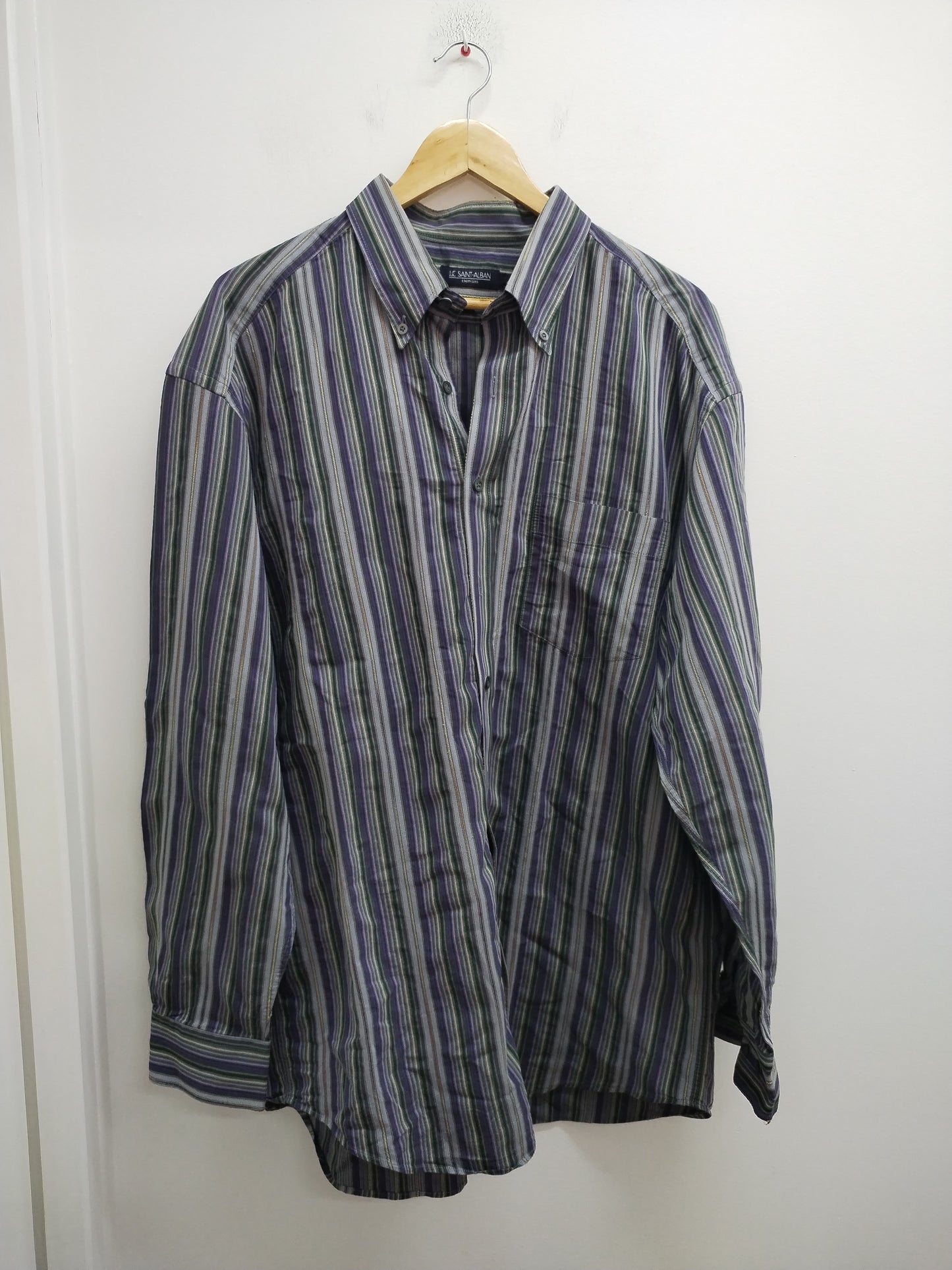 Chemise manches longues Luc Saint Alban à rayures vertes, violettes et grises Taille 3XL