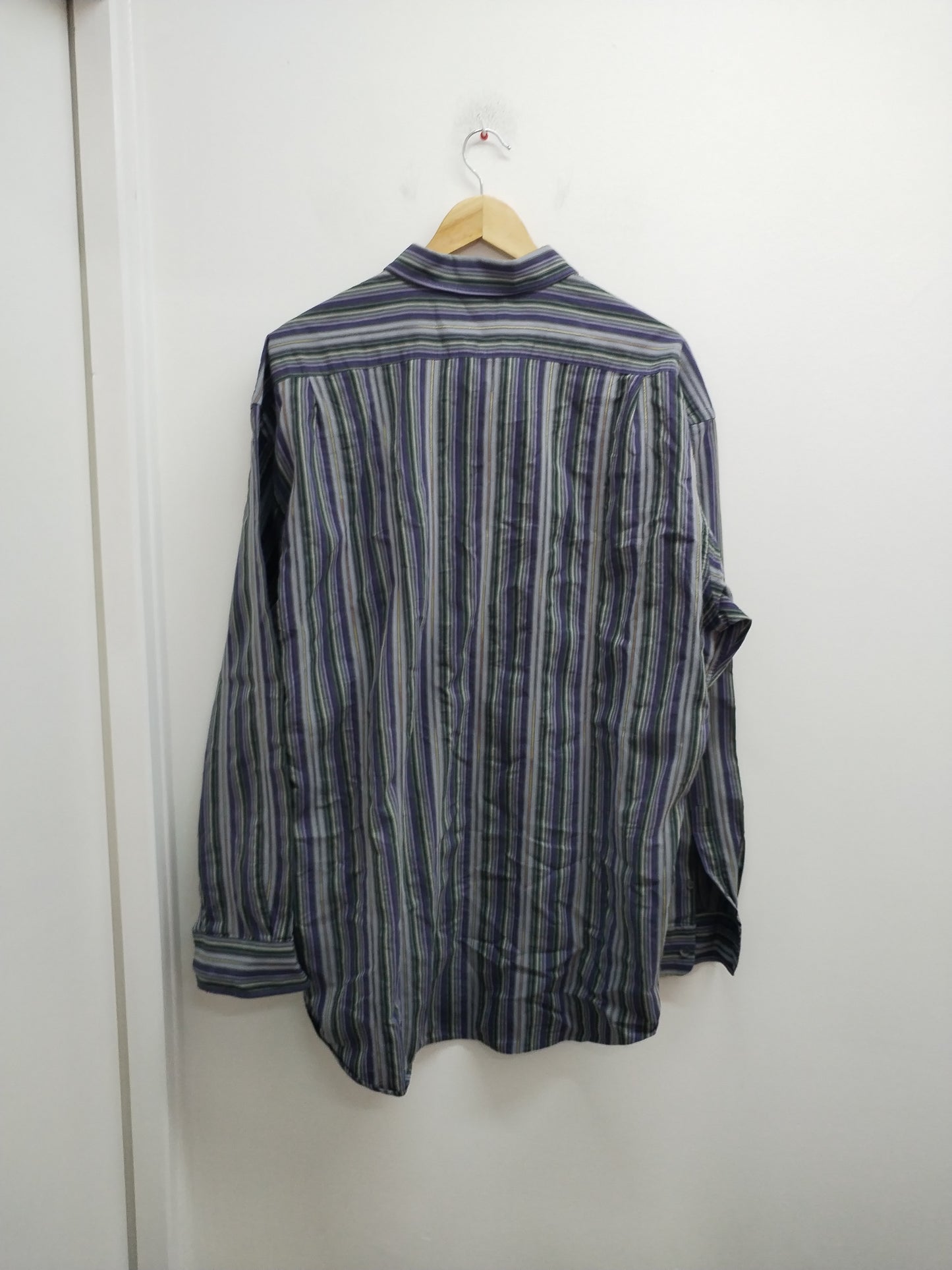Chemise manches longues Luc Saint Alban à rayures vertes, violettes et grises Taille 3XL