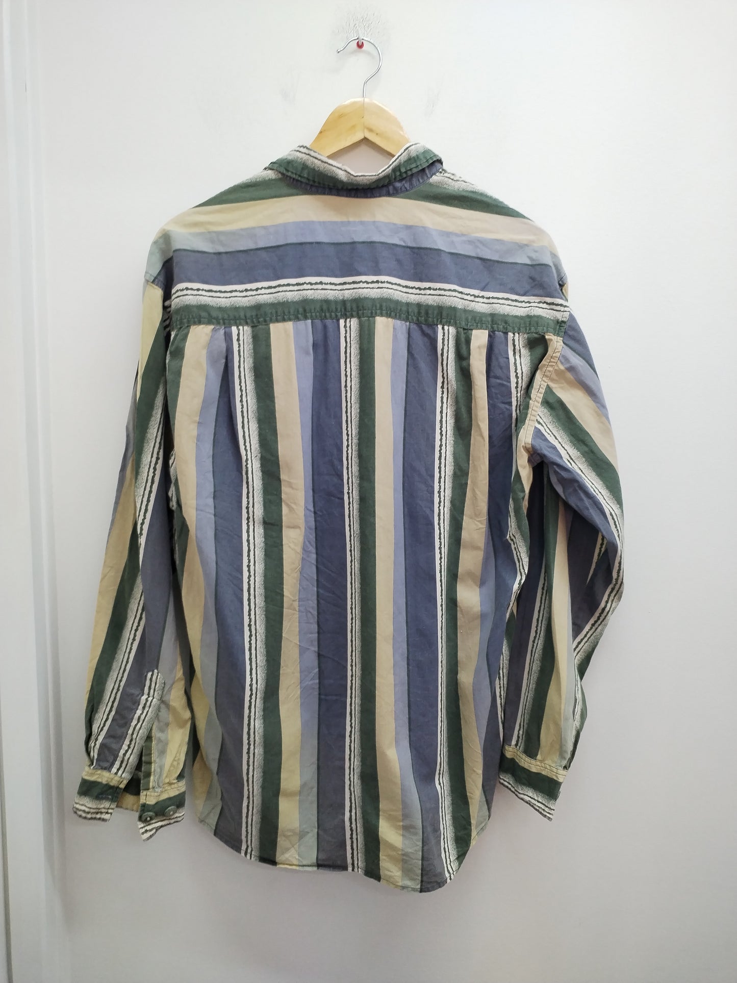 Chemise manches longues 3 Suisses rayée verte, beige et grise Taille XL