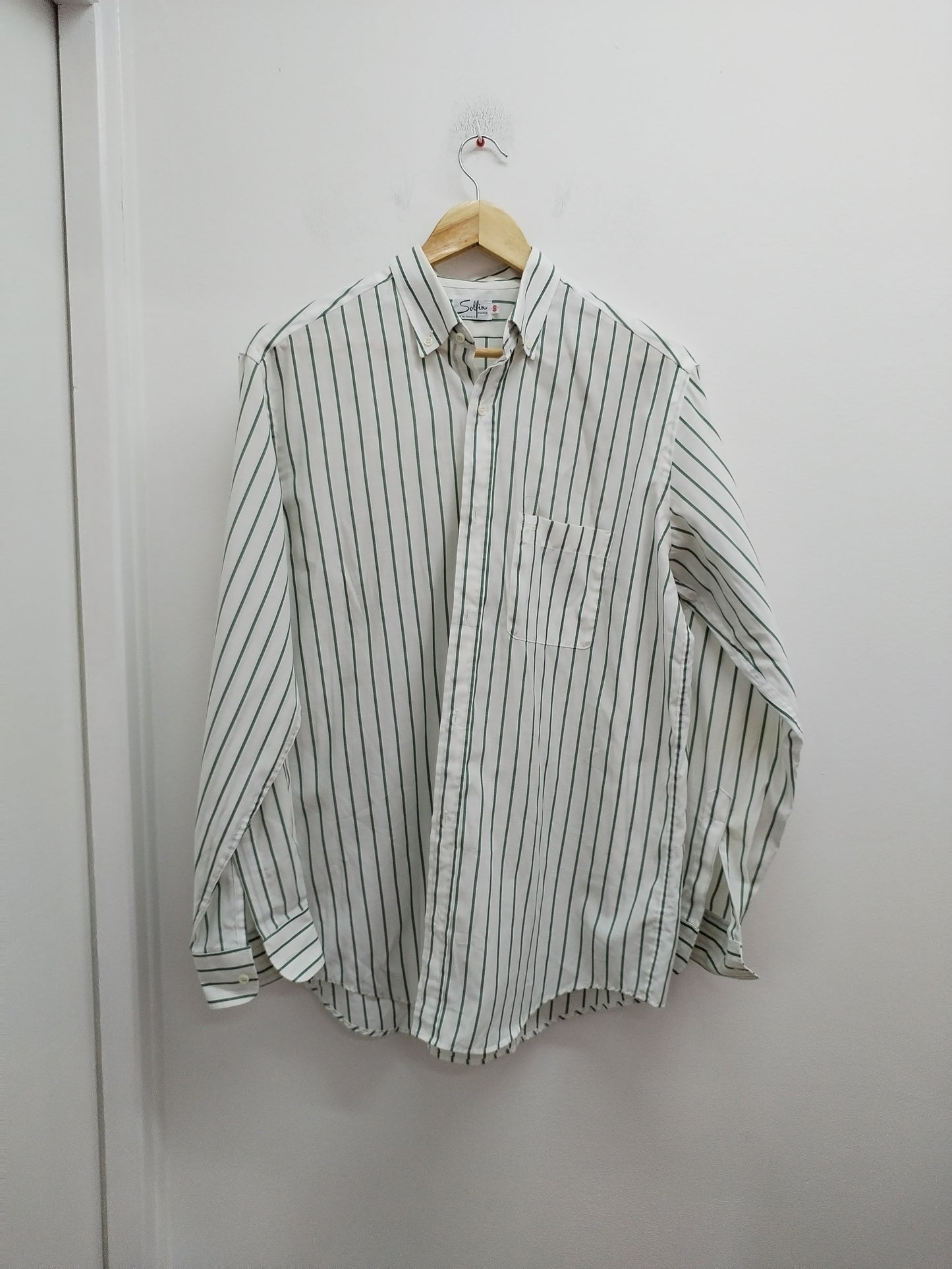 Chemise manches longues Solfin blanche à rayures vertes Taille 40