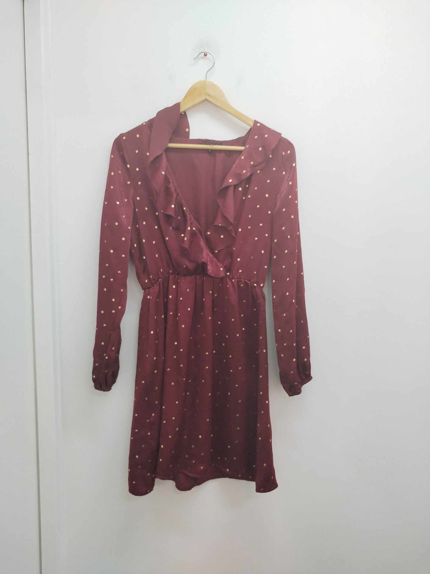 Robe manches longues By Clara bordeaux à pois dorés Taille S