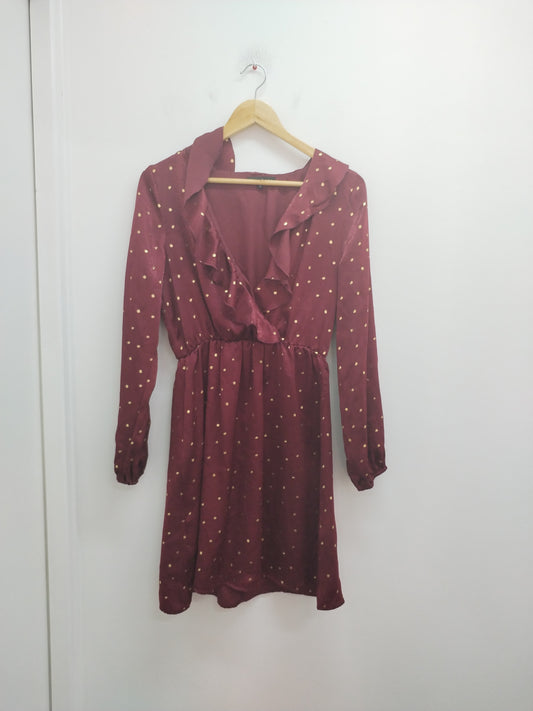 Robe manches longues By Clara bordeaux à pois dorés Taille S