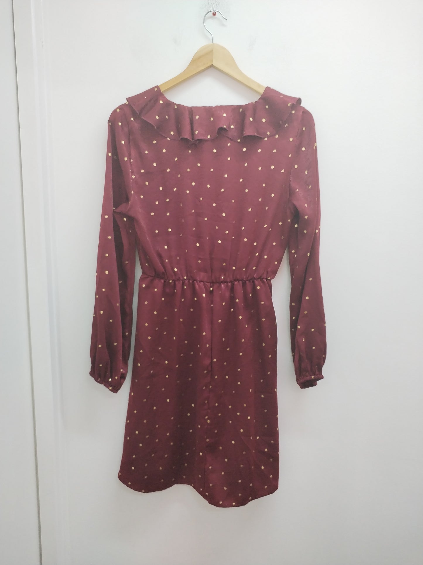 Robe manches longues By Clara bordeaux à pois dorés Taille S