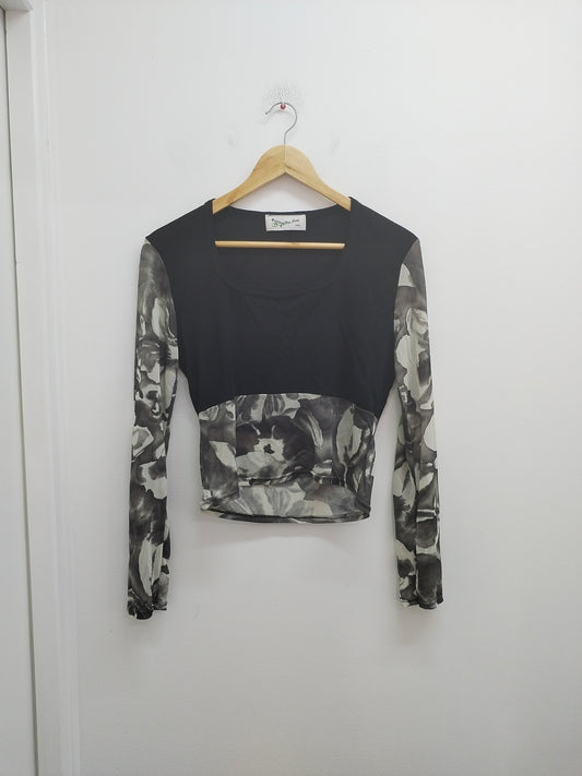 Tunique manches longues en voile Pourquoi Pas Nous noire et imprimée Taille M