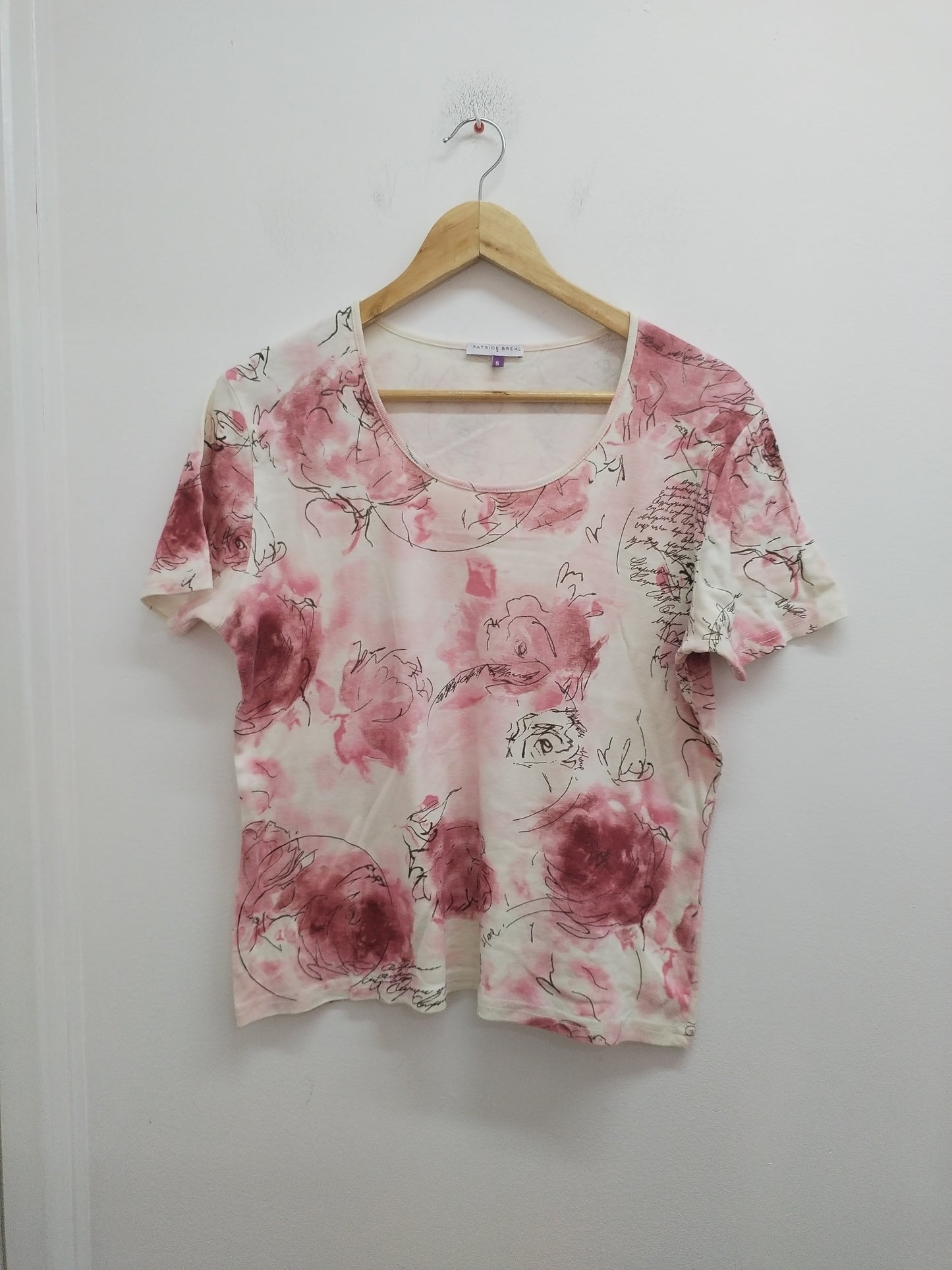 T-shirt Patrice Bréal imprimé beige et rose Taille XL