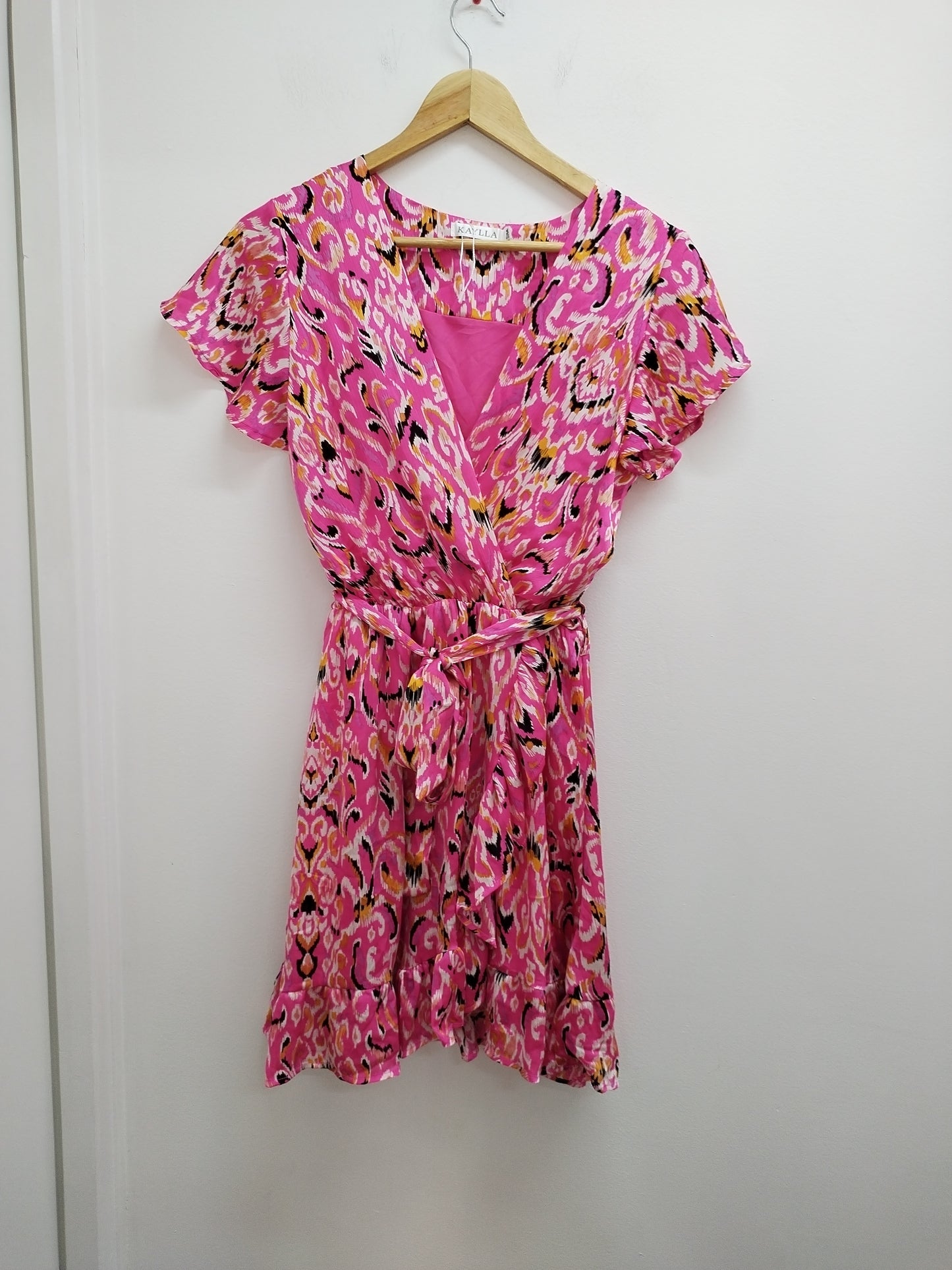 Robe manches courtes Kaylla rose à motifs Taille S/M