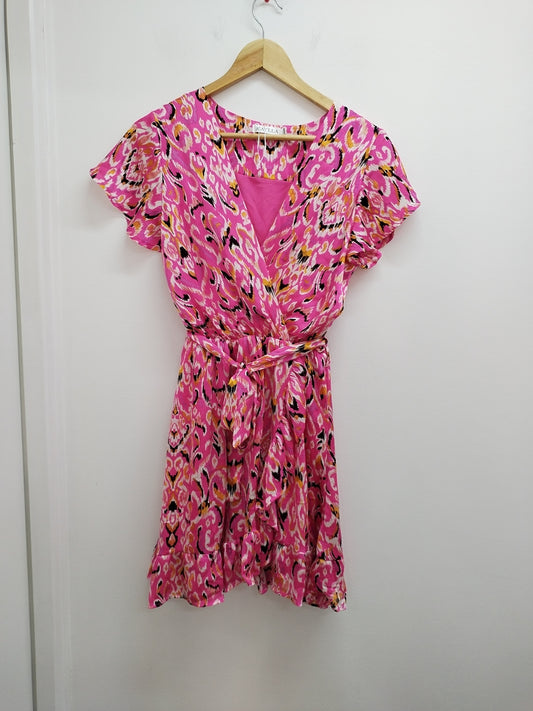 Robe manches courtes Kaylla rose à motifs Taille S/M