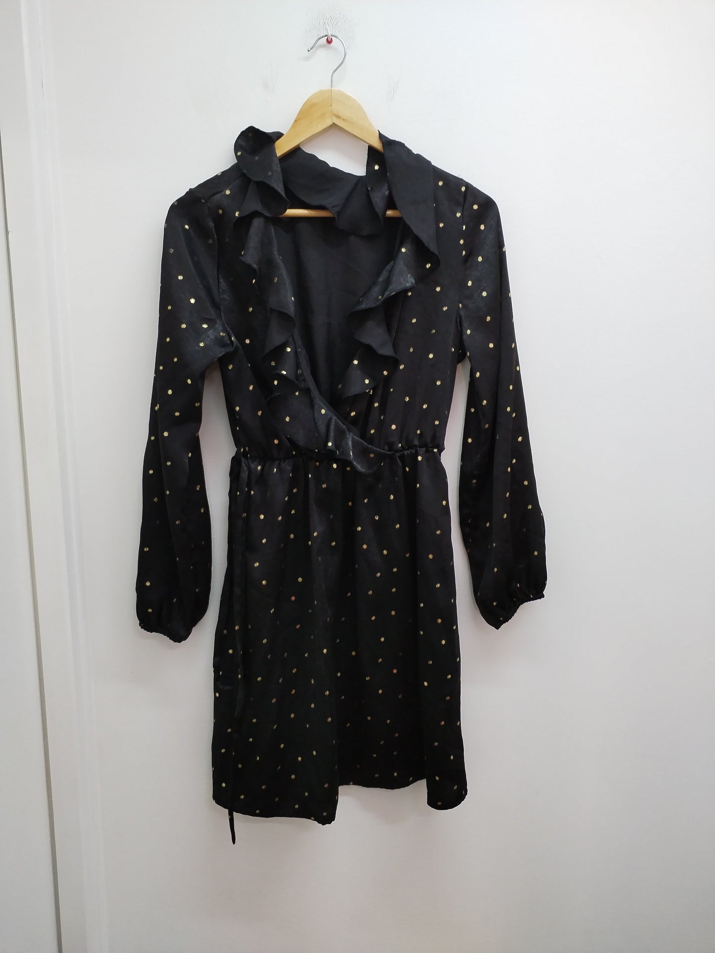 Robe manches longues By Clara noire à pois dorés Taille S