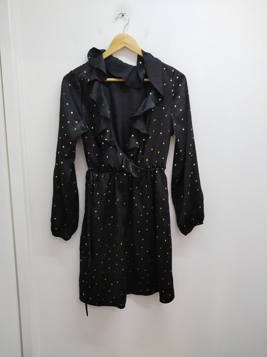 Robe manches longues By Clara noire à pois dorés Taille S