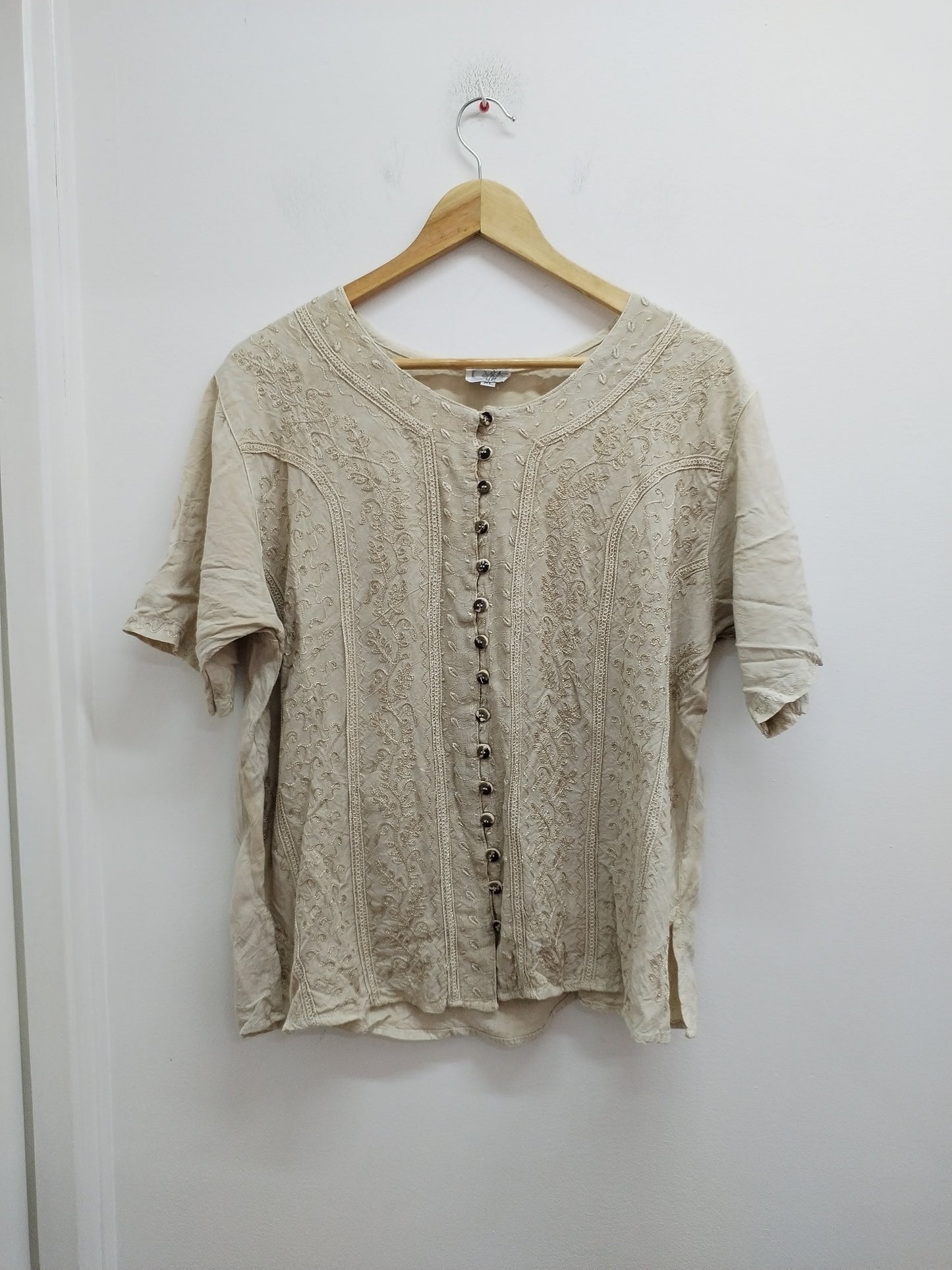 Tunique manches courtes Coline beige avec broderie Taille XL