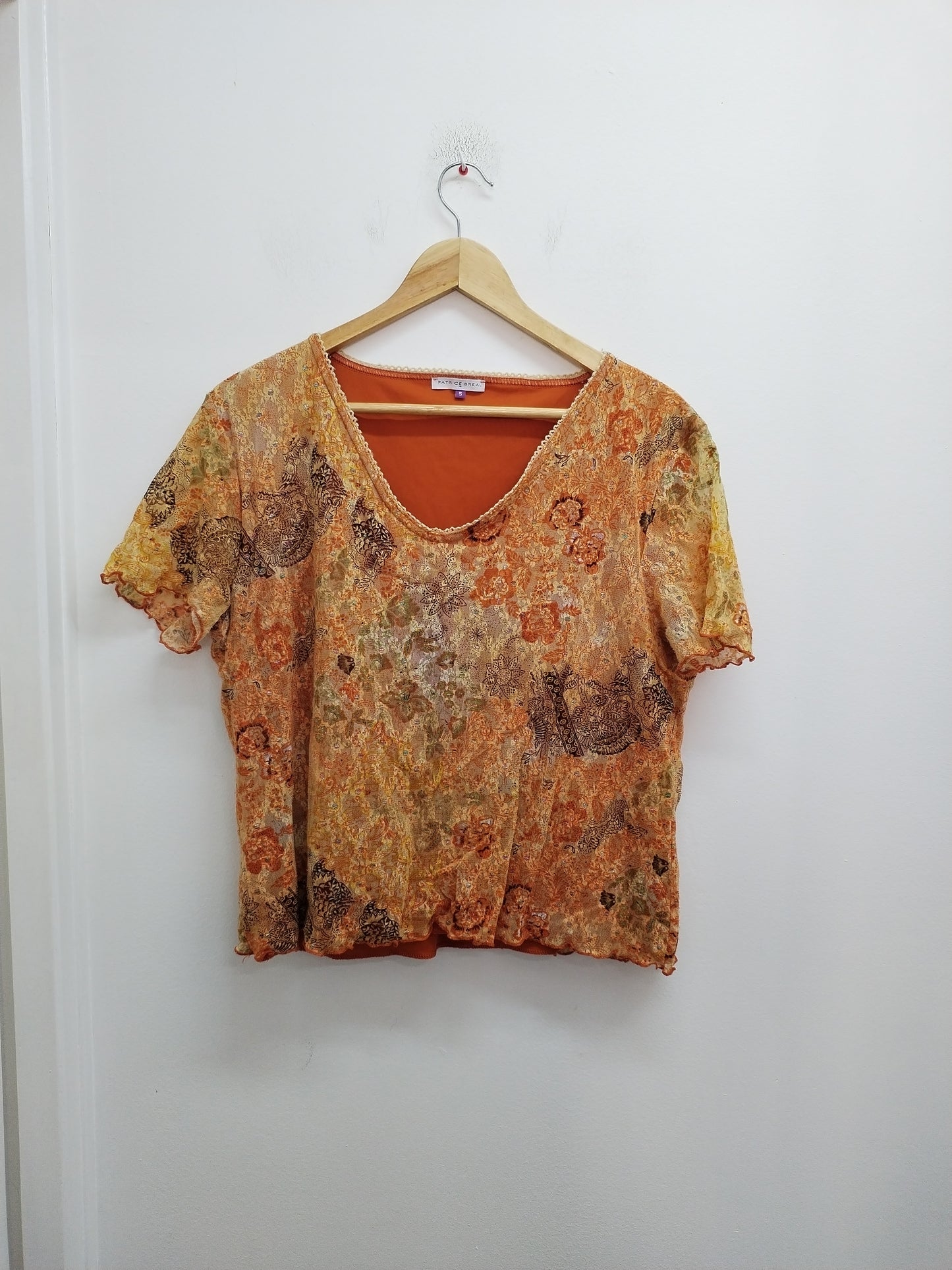 Tunique manches courtes Patrice Bréal orange fleuri Taille XL