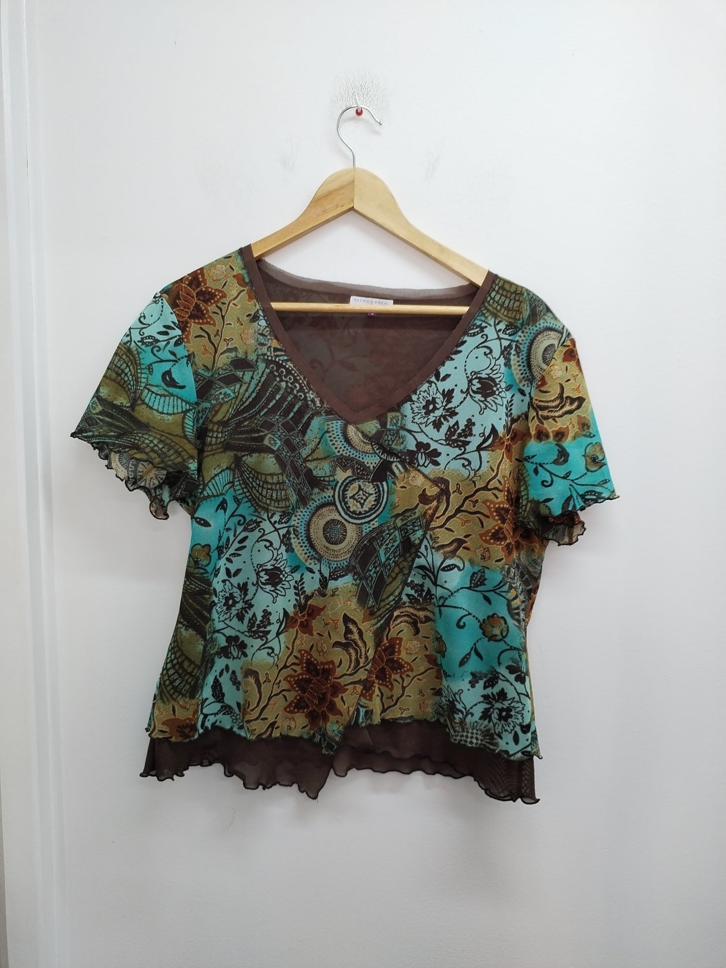 Tunique manches courtes Patrice Bréal maron et bleue imprimée Taille XL