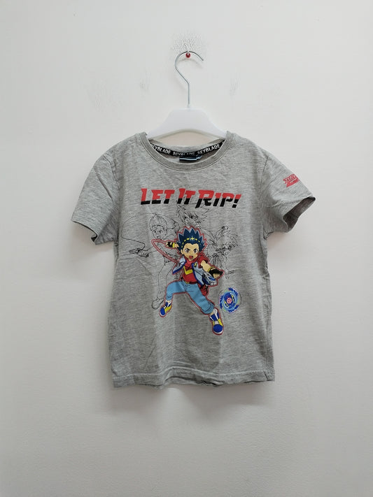 T-shirt Beyblade gris avec impression taille 8 Ans