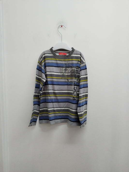 T-shirt manches longues Tissaia gris rayé avec impression Taille 6 Ans