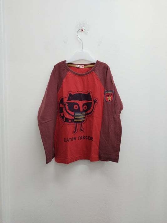 T-shirt manches longues DPAM rouge et bordeaux avec impression Taille 6 Ans
