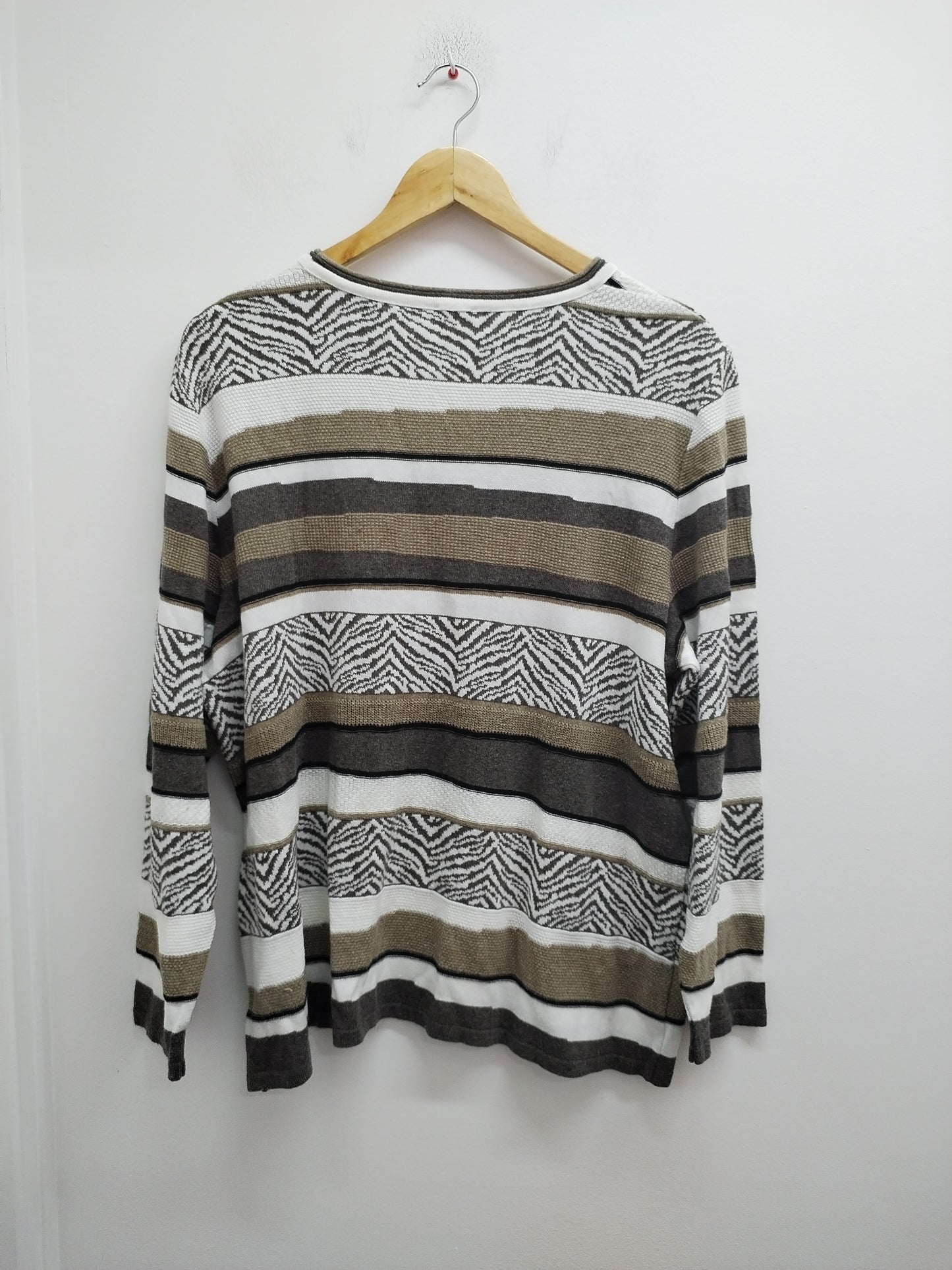 Pull fin GS Atelier marron et blanc rayé et imprimé Taille 48