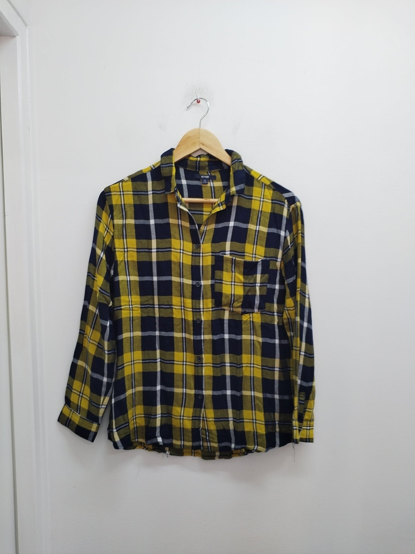 Chemise Kiabi jaune et marine à carreaux Taille 14 Ans