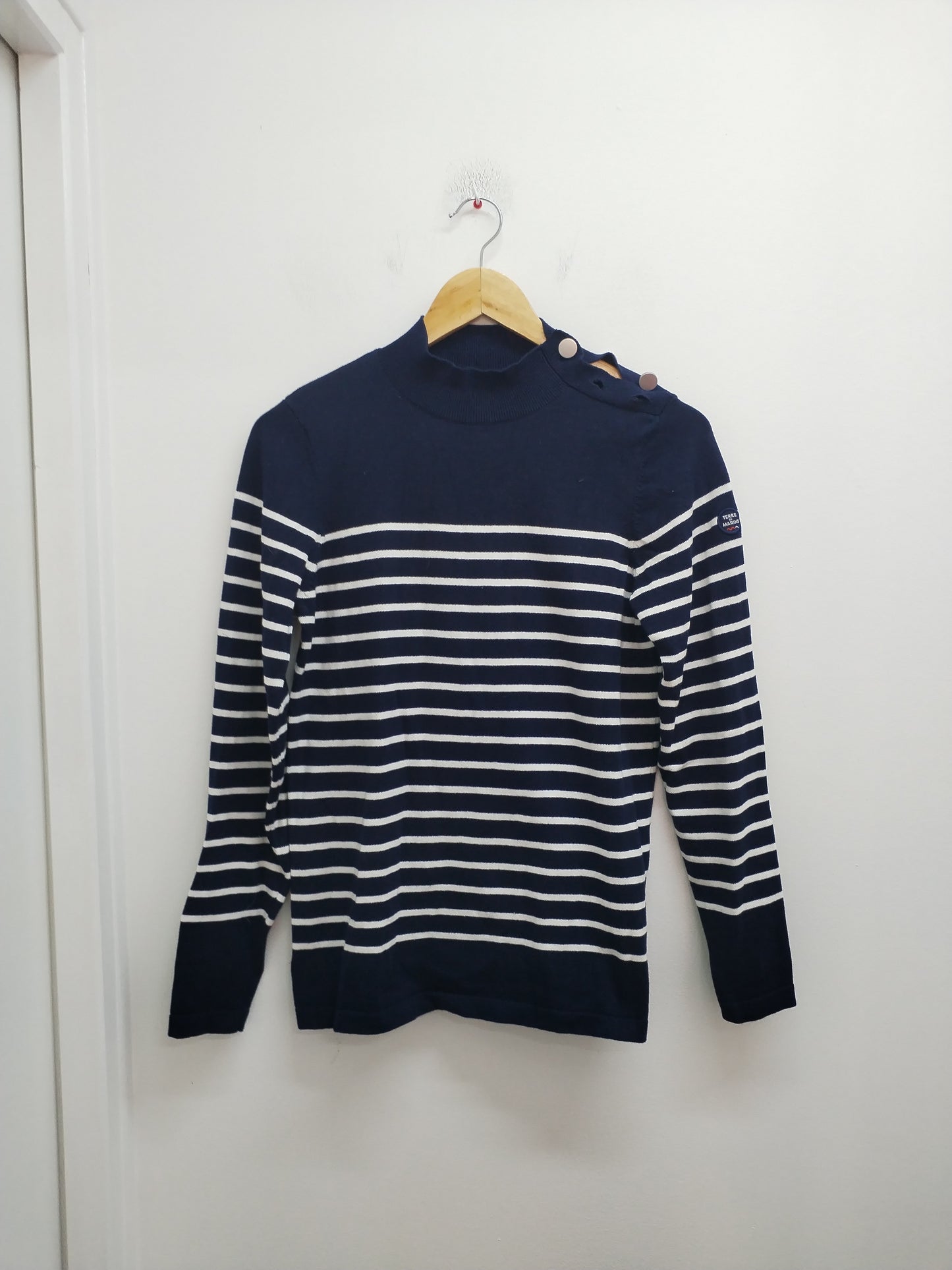 Pull fin Terre de Marins rayé marine et blanc Taille M
