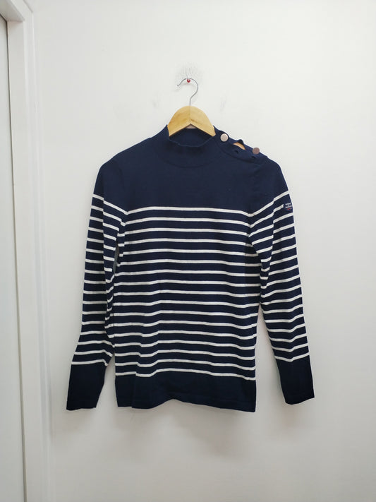 Pull fin Terre de Marins rayé marine et blanc Taille M