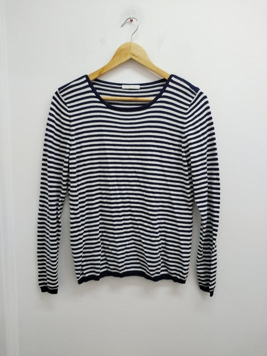 Pull fin Diane Laury rayé marine et blanc Taille M