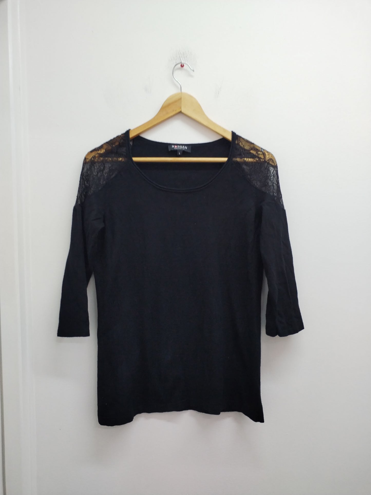 Pull fin manches 3/4 Morgan noir avec dentelle Taille L