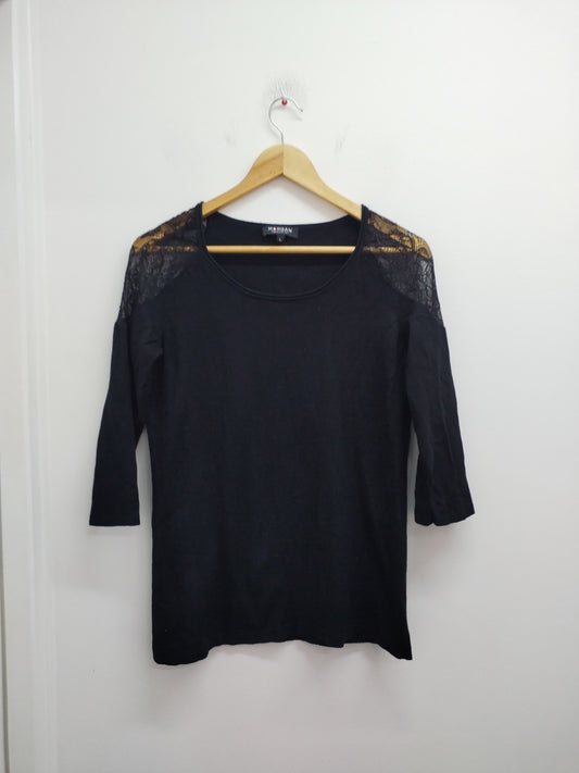 Pull fin manches 3/4 Morgan noir avec dentelle Taille L