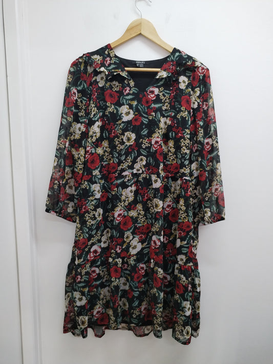 Robe manches 3/4 Esmara noire imprimée Taille 42