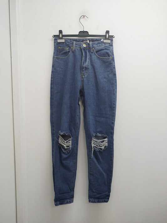 Jeans Boohoo bleu délavé avec "usure" Taille 34