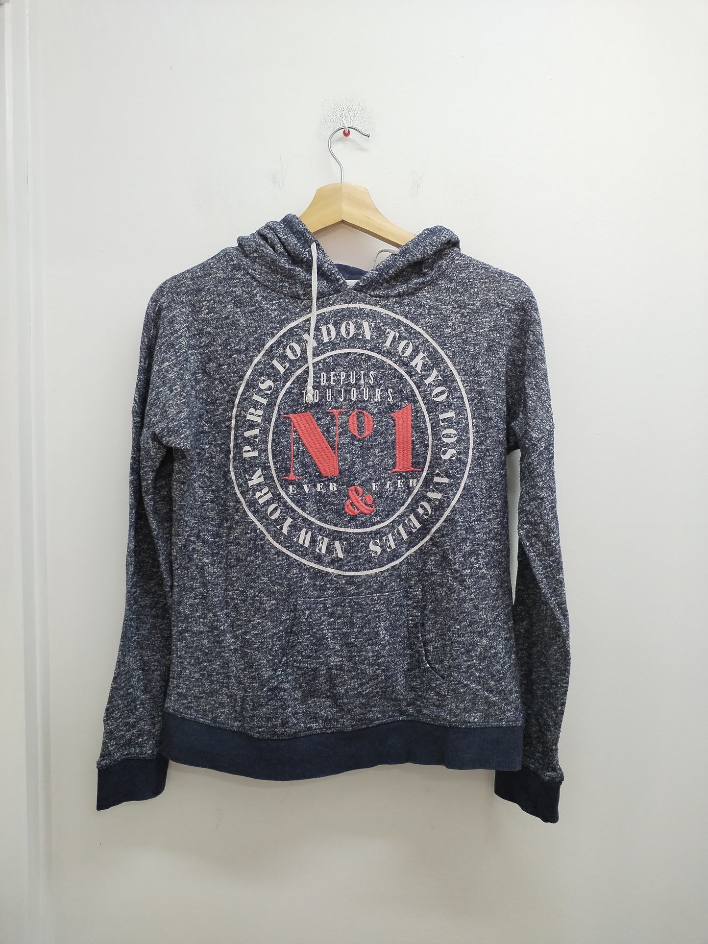 Sweat à capuche Cache-Cache bleu chiné avec impression Taille S