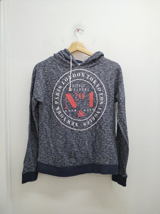 Sweat à capuche Cache-Cache bleu chiné avec impression Taille S