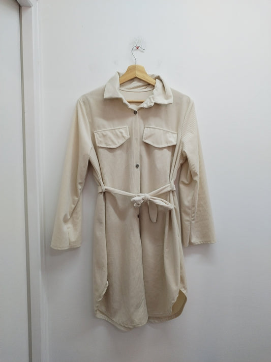Robe chemise manches longues en velours beige Taille M