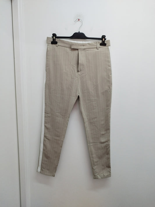 Pantalon de costume 2Y Premium beige rayé Taille 40