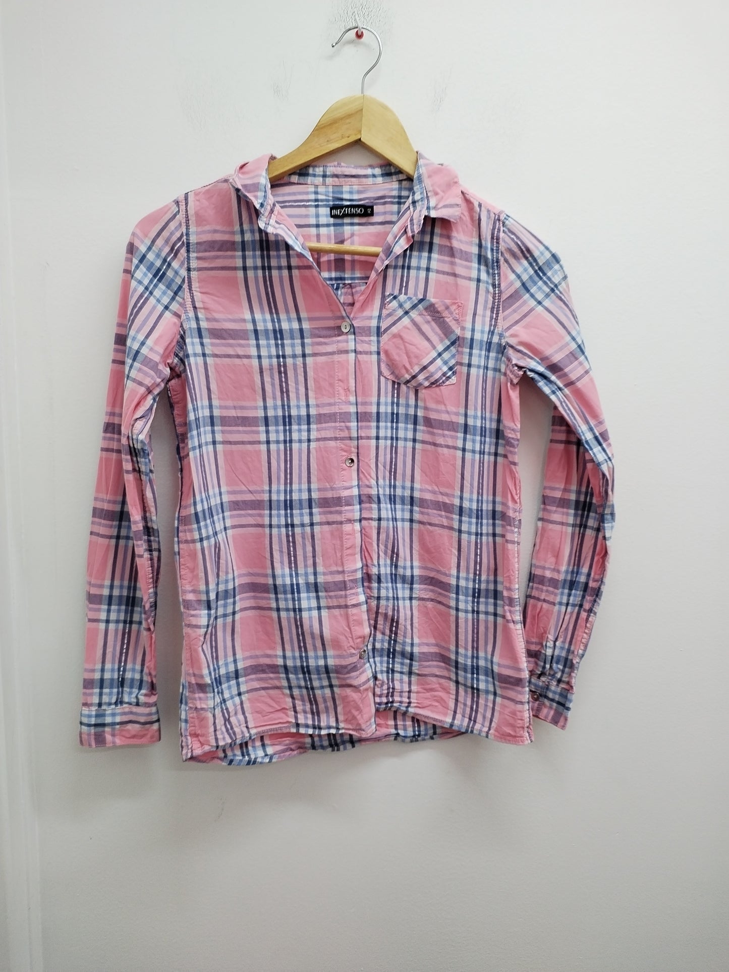 Chemise manches longues In Extenso rose à carreaux Taille 12 Ans