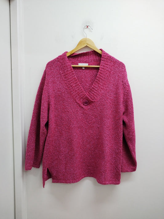 Pull maille chenille manches 3/4 Bleu Bonheur rose foncé Taille 46/48