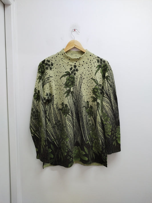 Pull Weihong beige/vert imprimé Taille L
