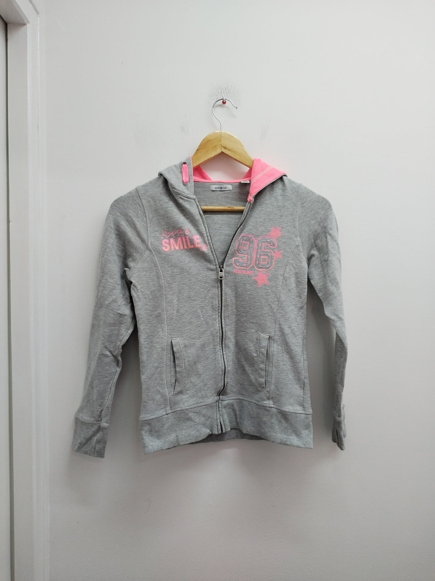 Sweat à capuche zippé Okaïdi gris et rose Taille 12 Ans