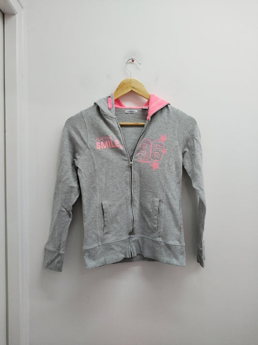 Sweat à capuche zippé Okaïdi gris et rose Taille 12 Ans