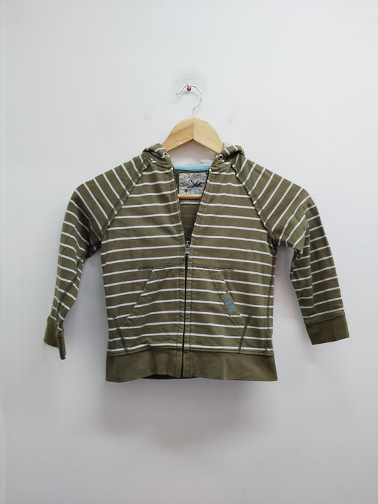 Sweat à capuche zippé Okaïdi rayé kaki et blanc Taille 4 Ans