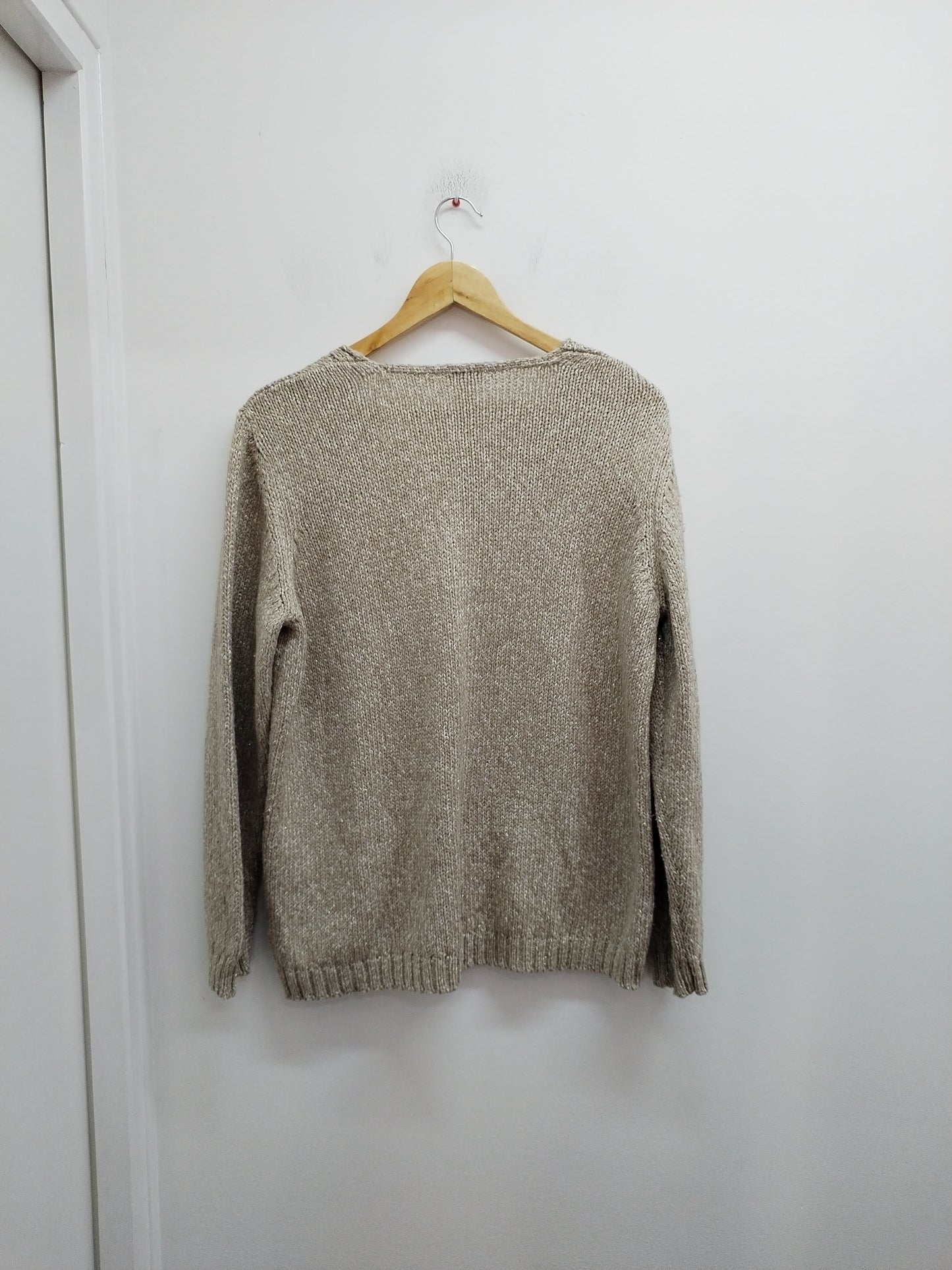 Pull grosses mailles Mona beige et doré avec motif blanc Taille 48