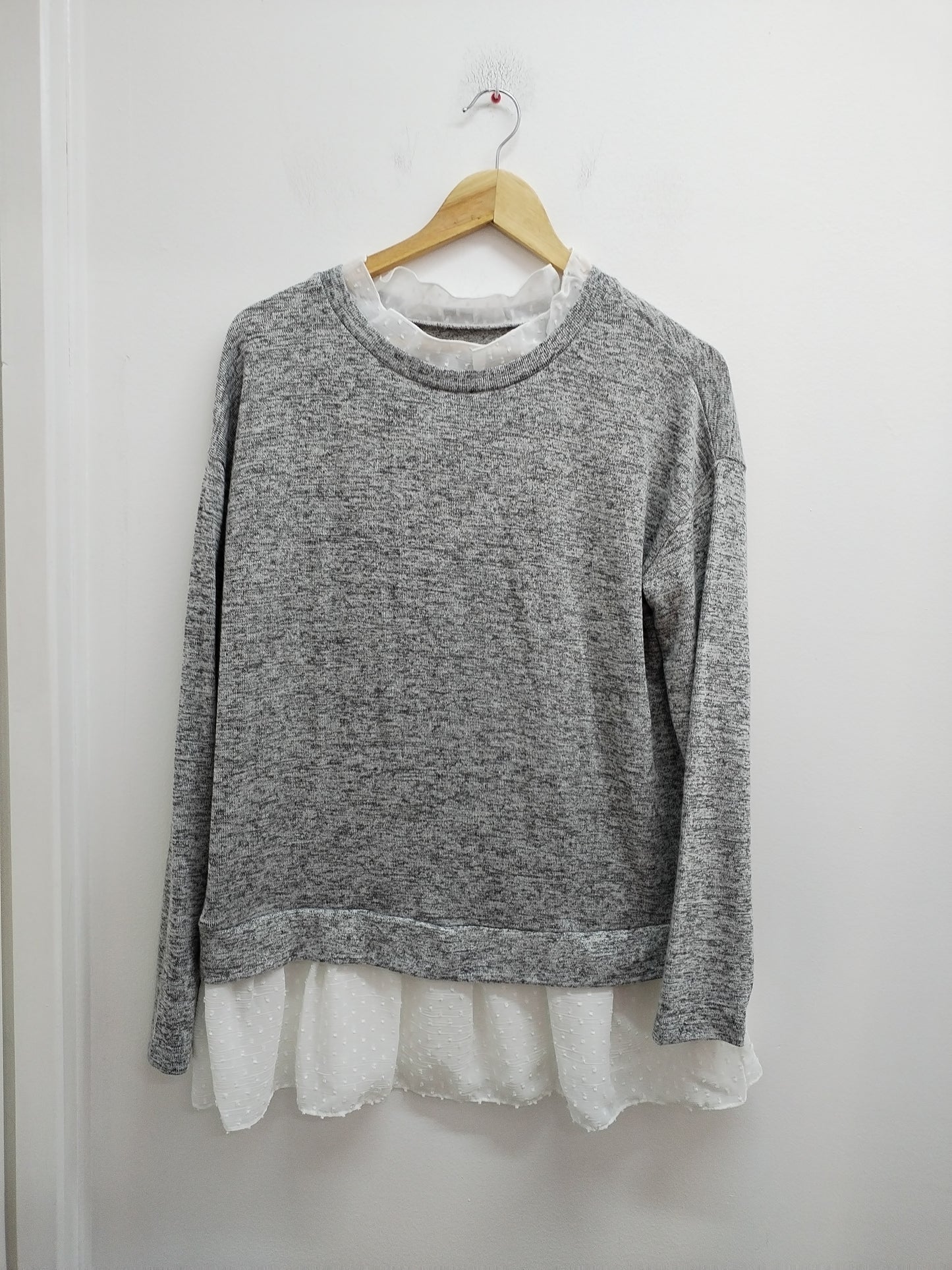 Pull chemise gris chiné et blanc Taille XL
