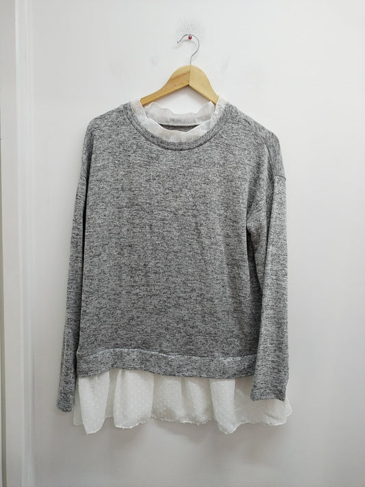 Pull chemise gris chiné et blanc Taille XL