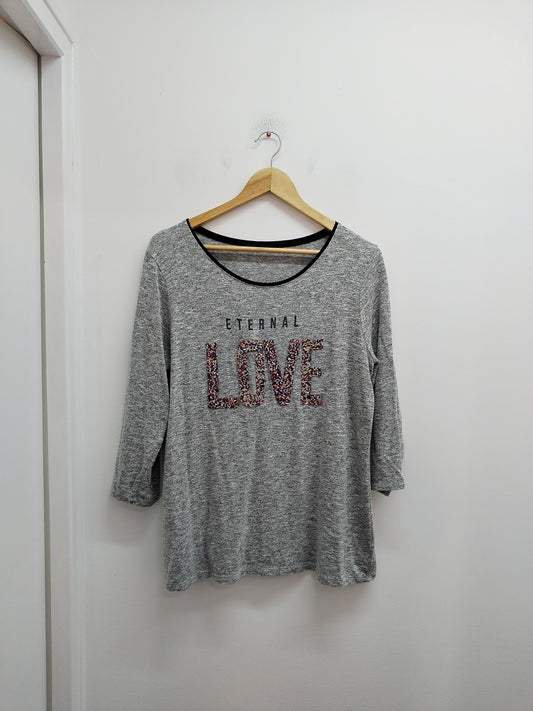 Pull fin manches 3/4 gris chiné avec strass Taille L