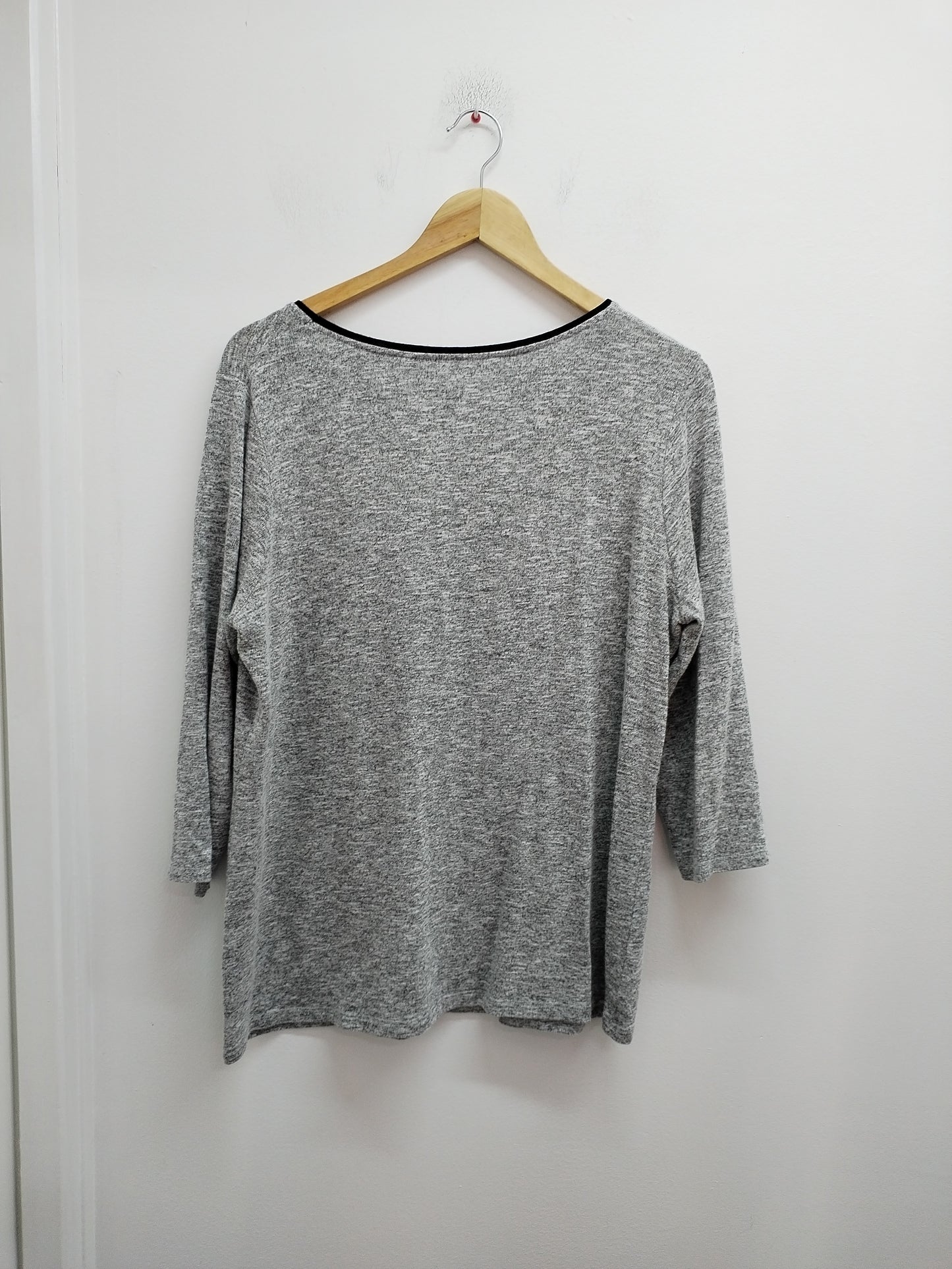 Pull fin manches 3/4 gris chiné avec strass Taille L